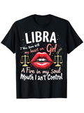 Men's T-Shirt Libra Girl With Fiery Red Lips Surrounded By Zodiac Scales