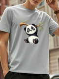 Men's T-Shirt Playful Cartoon Panda Hanging On A Bright Bamboo Branch