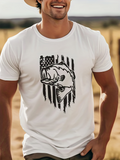 Men's T-Shirt Rugged American Flag With Bold Bars And Leaping Largemouth Bass