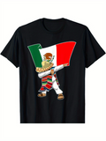 Men's T-Shirt Colorful Mexican Flag Waving With Dancing Man In Sombrero