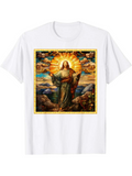 Men's T-Shirt Radiant Stained Glass Sun With Holy Figure Among Shining Clouds Landscape