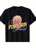 Men's T-Shirt Certified Popcorn Specialist Crunchy Salted Snacks In Red Striped Popcorn Box