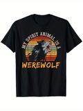 Men's T-Shirt My Spirit Animal Is A Werewolf Retro Sunset With Howling Wolf Among Forest Trees Werewolf