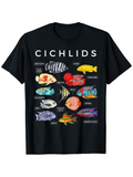 Men's T-Shirt Cichlids Colorful Freshwater Fish Collection Displayed On Black Shirt