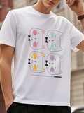 Men's T-Shirt Playful Pastel Line Art Among Geometric Shapes Cat