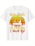 Men's T-Shirt Lake Wylie Is Calling I Must Go With Sunset And Canoe Under Trees Silhouette