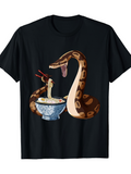 Men's T-Shirt Coiled Snake With Chopsticks Eating Hot Steaming Noodles Bowl