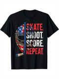 Men's T-Shirt Skate Shoot Score Repeat With American Flag Hockey Helmet
