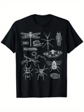 Men's T-Shirt Detailed Line Art Insects Drawing With Multiple Scientific Creatures On T Shirt
