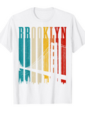 Men's T-Shirt Colorful Stripes With City Skyline And Silhouette Of Brooklyn Bridge