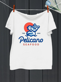 Men's T-Shirt Tulum Mexico Pelicano Seafood With Orange Sun And Stylized Pelican