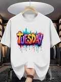 Men's T-Shirt Colorful Spray Paint Lettering With Urban Skyline And Bright Graffiti Tuesday