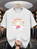 Men's T-Shirt Colorful Clouds Pastel Rainbow With Vibrant Stripes Surrounding Playful Cute Llama