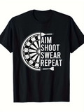 Men's T-Shirt Aim Shoot Swear Repeat Split Dartboard Graphic With Flying Dart