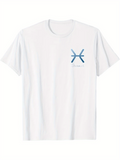 Men's T-Shirt Minimalist Blue Symbol Printed On White Cotton Tee