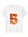 Men's T-Shirt Its My Fifth Birthday With Basketball And Orange Number Five