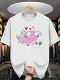 Men's T-Shirt Cartoon Pink Axolotl With Green Gill Plumes And Small Floating Hearts
