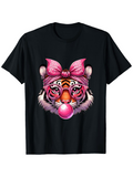 Men's T-Shirt Cute Tiger Wearing Pink Glasses And Bow Blowing Bubblegum