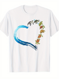 Men's T-Shirt Colorful Swimming Sea Turtles With Ocean Wave Heart Shape