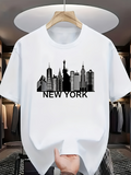 Men's T-Shirt New York City Skyline With Landmarks Under Morning Sun
