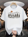 Men's T-Shirt Sunset Mountain Silhouette Forest Under Rising Sun Scene
