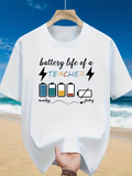 Men's T-Shirt Battery Life Of A Teacher Colorful Bars With Lightning Bolt Symbols Teacher