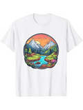 Men's T-Shirt Peaceful River Flowing Under Sunset With Majestic Snowy Mountains Landscape
