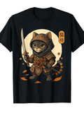 Men's T-Shirt Mystical Autumn Night Warrior Cat In Vibrant Armor With Sword