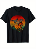 Men's T-Shirt Galloping Wild Horses Against Retro Sunset Backdrop
