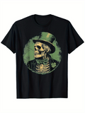 Men's T-Shirt Vintage Gentle Skeleton With Green Top Hat And Bow Tie Surrounded By Shamrock