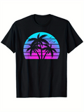 Men's T-Shirt Vibrant Sunset Gradient With Palm Trees Under Colorful Skies