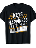 Men's T-Shirt Keys To Happiness With Musical Notes And Piano Keyboard Shirt