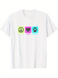 Men's T-Shirt Peace And Love With Paw Print Surrounded By Neon Rescue Symbols