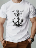 Men's T-Shirt Vintage Nautical Sketch With Birds Anchored Dockside Anchor