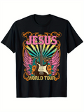 Men's T-Shirt Jesus World Tour Retro Guitar With Colorful Wings Blossoming Flower