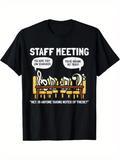 Men's T-Shirt Staff Meeting Cartoon Music Notes Around Conference Table