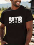 Men's T-Shirt MTB Silhouette Rider Pedaling Among Large Block Letters Landscape