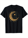 Men's T-Shirt Golden Crescent Surrounded By Glowing Stars Under Midnight Sky Moon