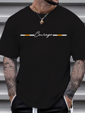 Men's T-Shirt Simple Horizontal Stripes With Handwritten Courage Word Central Lettering