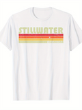 Men's T-Shirt Stillwater Faded Retro Colored Stripes With Vintage Oklahoma Text