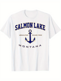 Men's T-Shirt Salmon Lake Unsalted Shake Free Montana Above Nautical Anchor Symbol