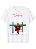 Men's T-Shirt Christmas Glow With Plaid Patterned Crosses On Snow