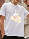 Men's T-Shirt Adventurous Bear With Pilot Cap Sitting On Sand Beach Bear