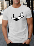 Men's T-Shirt Three Dimensional Chessboard With Pawn And Knight Pieces