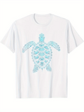 Men's T-Shirt Peaceful Ocean Light Blue Patterned Sea Turtle