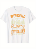 Men's T-Shirt Weekend Camping With Mountains And Cold Beer Lettering Design