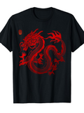 Men's T-Shirt Fiery Crimson Scales Wrapping Powerfully Around Majestic Chinese Dragon