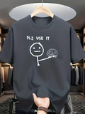 Men's T-Shirt Plz Use It Funny Stick Figure Holding Brain