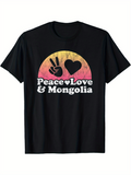 Men's T-Shirt Peace Love Mongolia Sunset Gradient With Heart And Bold Peace Hand Gesture