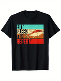 Men's T-Shirt Eat Sleep Tuna Repeat Retro Colored Blocks With Swimming Tuna Fish